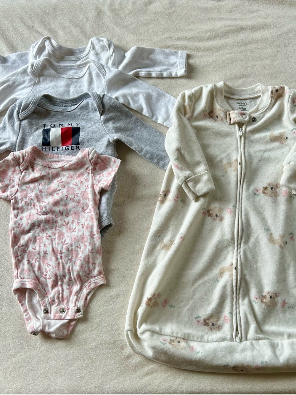 Lot of 5 Baby Clothes Tommy Hilfiger, Carters and a Sleep Bag